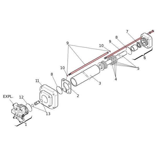 FAAC Oil Pipe and Tie Rods For 402 and 422 Swing Gate Openers - 63003305 (Shows Red Highlighted Part Only)