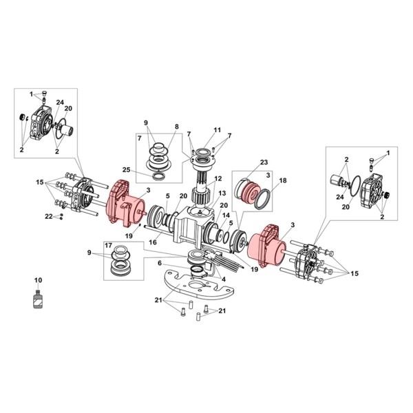 Cylinder and Piston Group For S800H ENC Drive Unit 100° - FAAC 63003311 (Contains Red Highlighted Part Only)